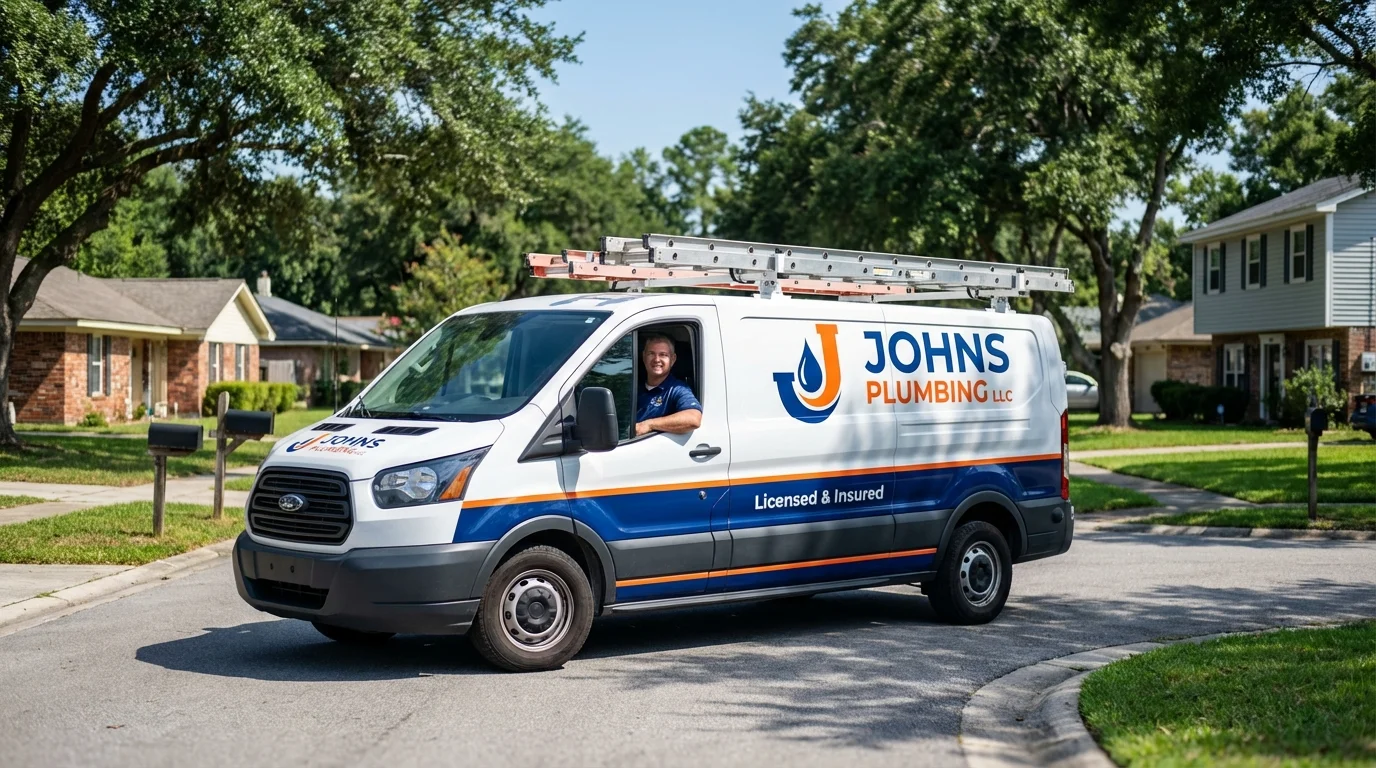 Johns Plumbing LLC service van in Trumansburg, NY