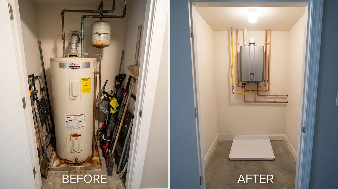Tank water heater versus wall-mounted tankless unit comparison for Trumansburg, NY homeowners