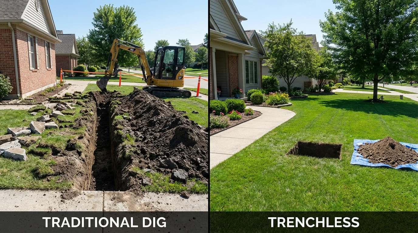 Trenchless sewer repair with minimal yard damage versus traditional excavation in Trumansburg, NY